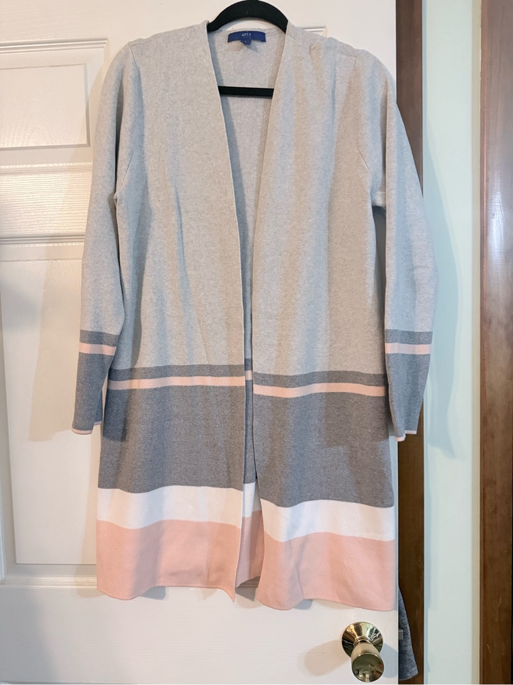Apt. 9 Gray, Blush and White Striped Open-Front Cardigan